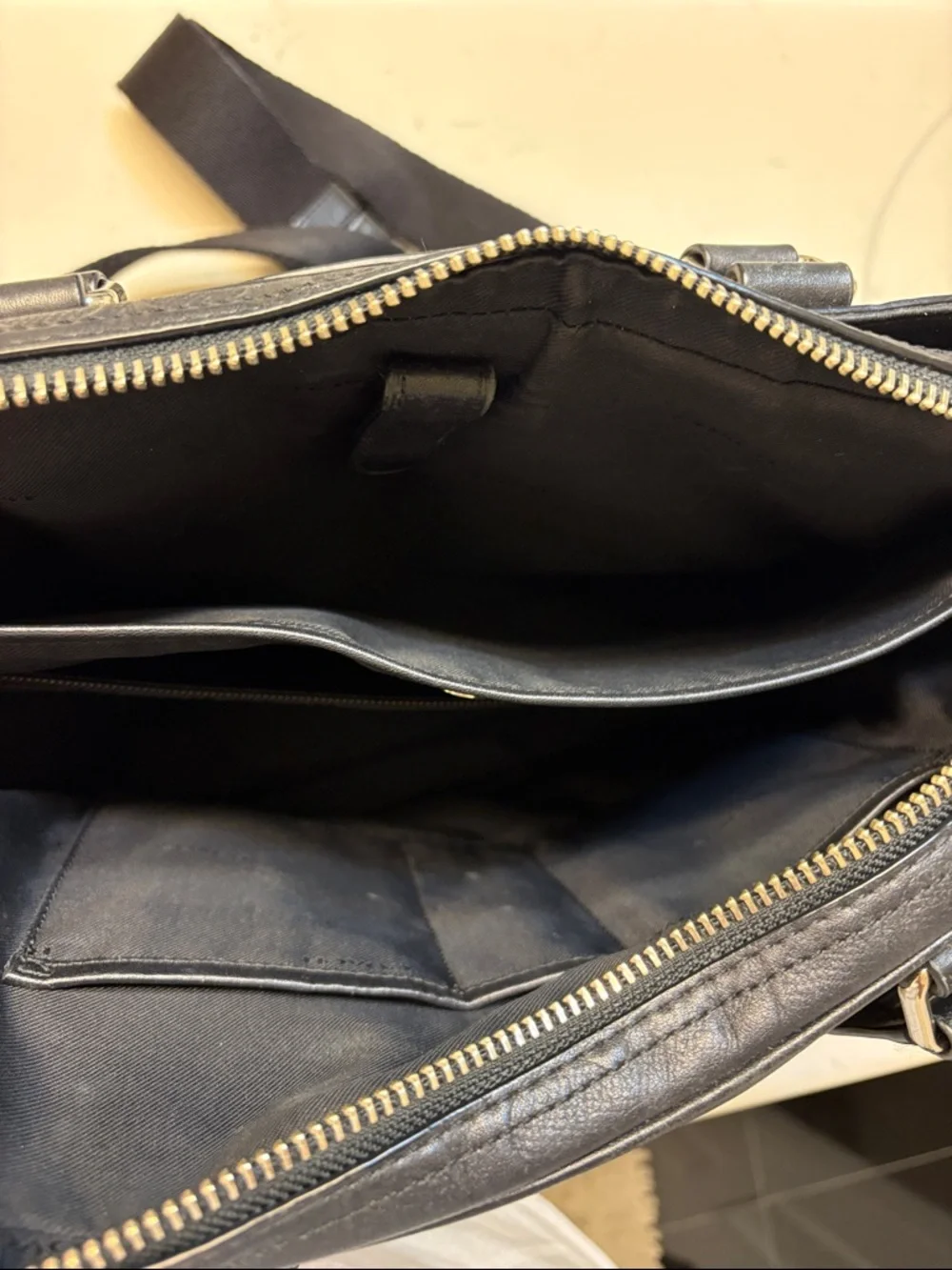 Coach Black Embossed Signature Leather Laptop Briefcase with Strap